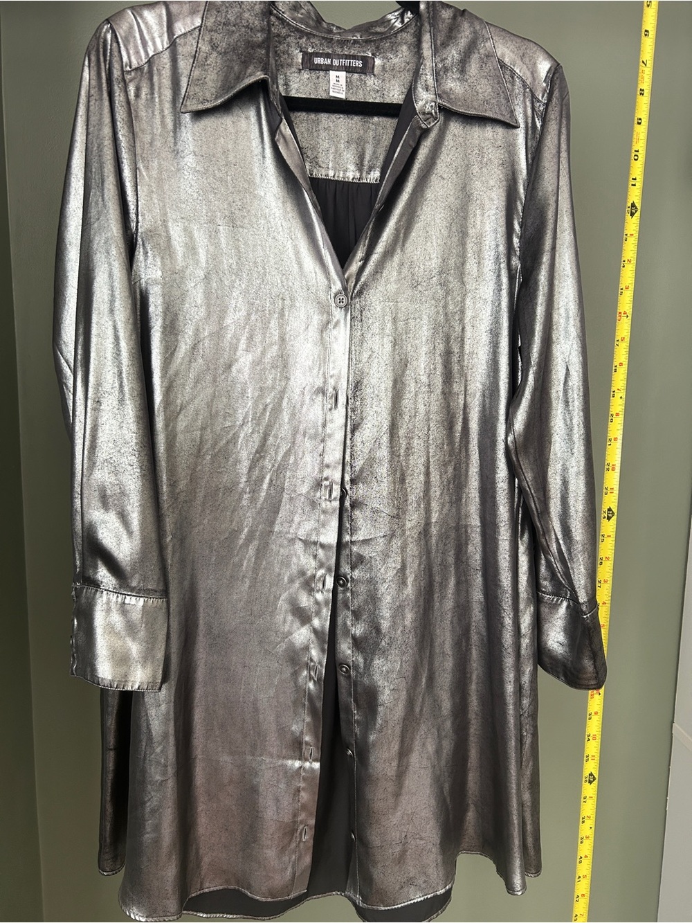 Urban Outfitters Metallic Silver Long Sleeve Shirt Dress